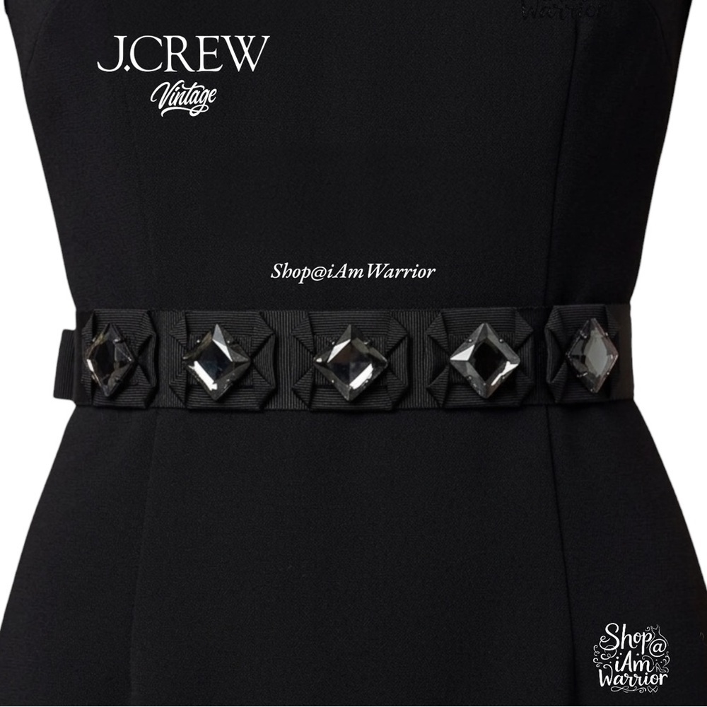 J.Crew Vintage Black Grosgrain Ribbon Belt w/ Smoky Crystal Squares @iamwarrior - Picture 2 of 9